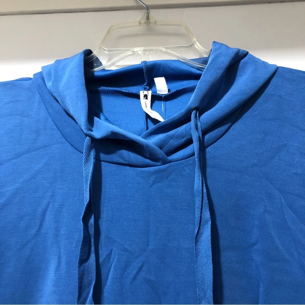 Cable & Gauge Dress Women Large Blue Blend Round Neck Hooded Short Sleeve Beach - Picture 2 of 7